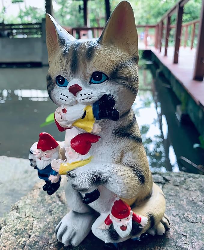 St. Patrick's Day Cat Gnomes Statue Cat Eating Gnome Statues Weird Gnomes Figures Garden Decor for Outdoor Patio Lawn Yard Decor