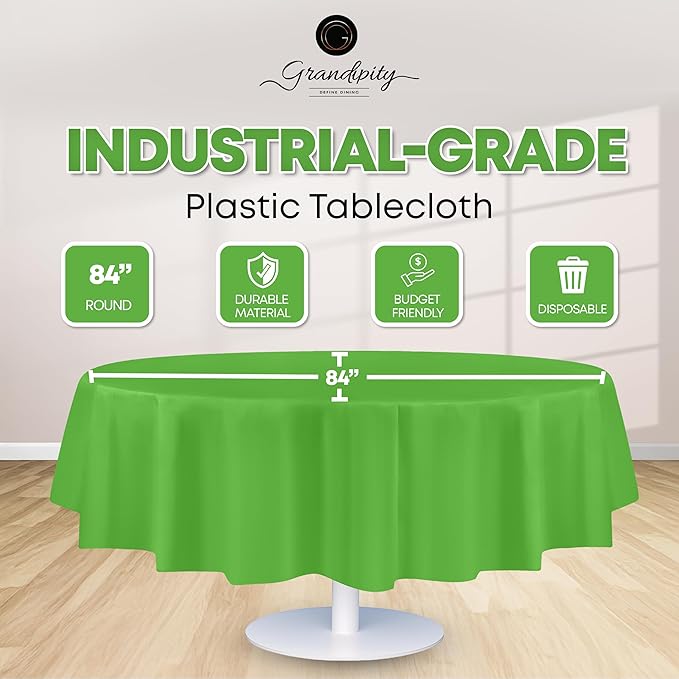 Grandipity 12 Pack Premium Disposable Plastic Tablecloth 84" Inch Decorative Round Table Cover - Lime Green