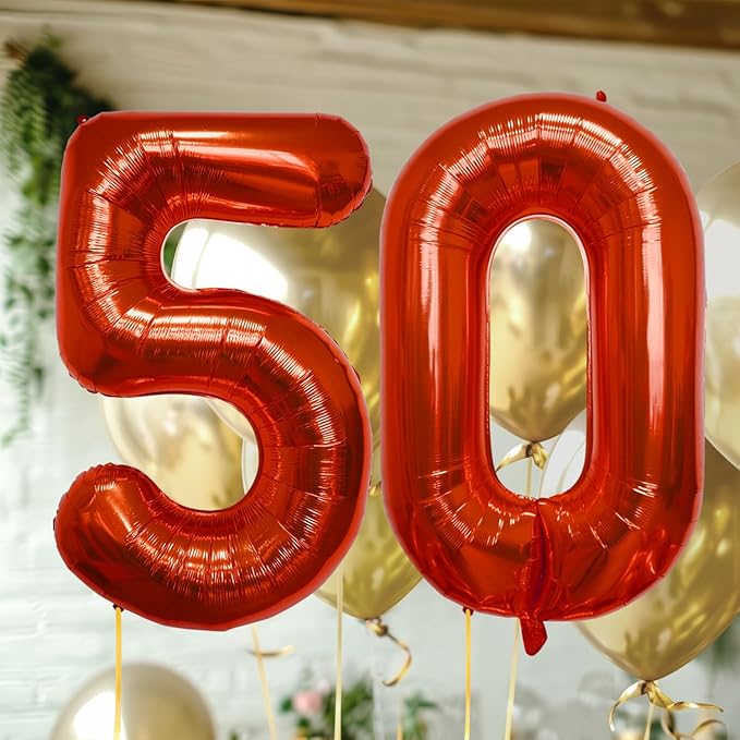 40 Inch Large Red Number Celebration and Decoration Balloon for Birthday Parties, Graduations, Anniversaries, Weddings, Photo Shoots, Special Events - Helium Foil Mylar (Red Number 50)