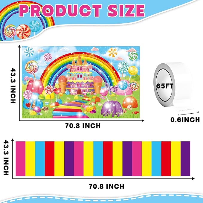 Candyland Party Decorations Colorful Polyester Carpet Runner Candyland Backdrop Sweet Candy Land Princess Road Banner for Outdoor Home Decor Candy Runway Rug Candy Land Themed Birthday Party Supplies