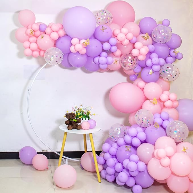 Pink and Purple Balloons 100 Pack 12 inch Light Pink Purple Latex Balloons for Girls Womens Butterfly Baby Shower Decorations Birthday Wedding, Engagements, Anniversary Party Decoration