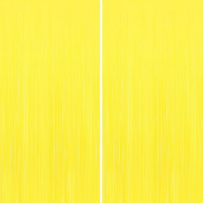 2 Pack Yellow Foil Fringe Curtains, 3.3ft x 6.6ft Streamer Foil Curtain, Tinsel Backdrop for Birthday Party, Christmas Decor, Wedding Engagement Baby Shower Bachelorette Party Decorations