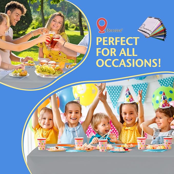 8-Count Silver Disposable Plastic Tablecloths Rectangle 54x108 Inch - Extra Long Waterproof Banquet Table Covers for Parties & Catering
