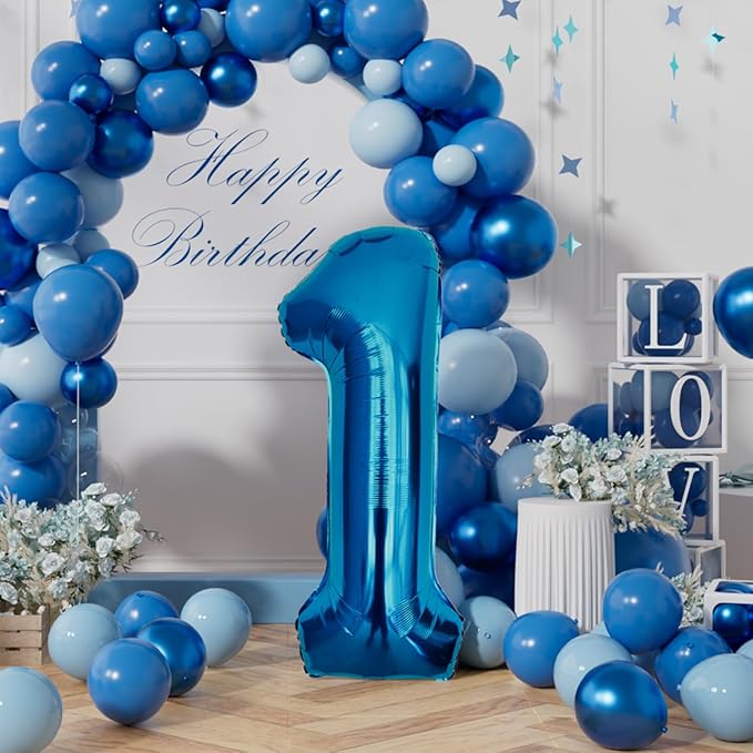 AULE 40 Inch Large 1 Balloon Numbers Blue, Big Foil Number Balloons, Giant Helium Happy Birthday Party Decorations for Man and Women, Huge Mylar Anniversary Party Supplies