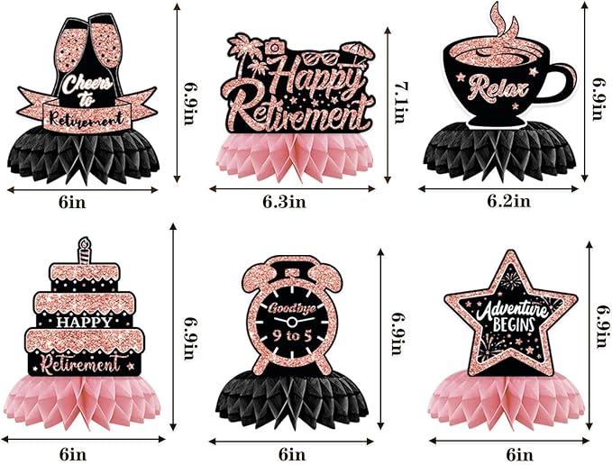 Retirement Party Decorations for Women, Rose Gold Happy Retirement Decorations Banner with 6PCS Honeycomb Centerpiece,5.9 x 3.6Ft,Going Away Party Decorations Coworker Goodbye Party Supplies