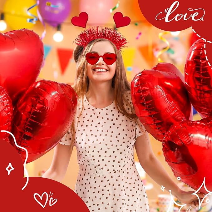 JATEBI 12PCS Valentines Day Heart Headbands and Heart Shape Sunglasses Valentine's Accessories for Women Hair Birthday Easter Party Costume Accessory