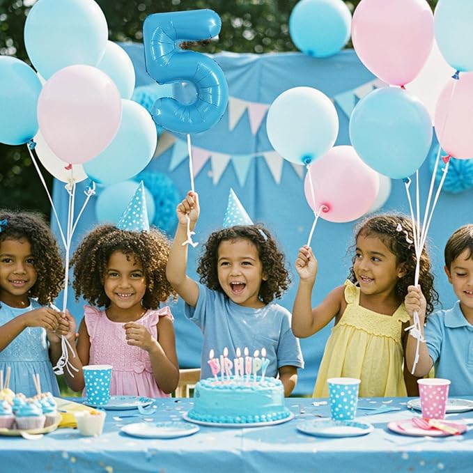 TONIFUL 16 Inch Baby Blue 0-9 Number Mylar Foil Balloons 10 Pcs Custom digitalal Balloons for 2026 New Year Eve Birthday Party Engagement Graduations Anniversary Baby Shower