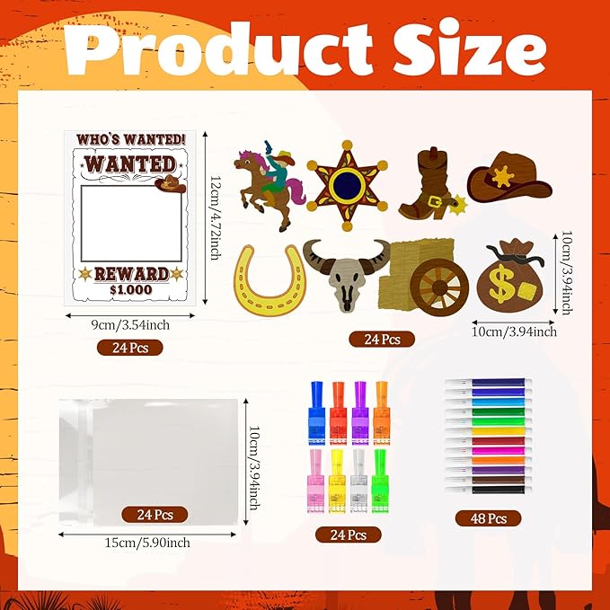 Cinrobiye 144 Pcs Western Cowboy Party Favors Wild West Wooden Painting Kit Rodeo Barn Cowgirl Party Supplies Birthday Goodie Bag Fillers, Prize Bulk Set (Western)