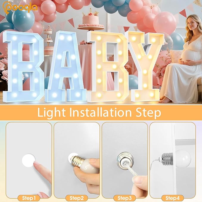 Pooqla 3FT Light Up Marquee Letters, Cool White and Warm White LED Large Lighted Marquee Letters, Giant Mosaic Letter Sign for Balloons Birthday Anniversary Wedding Party Decoration, Decor T