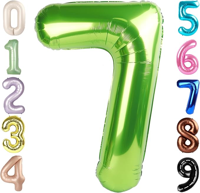 40 Inch Number 7 Balloon, Light Green Seven Birthday Decor, 7 17 27 70 Year Old Balloon Number for Engagement, Wedding, Graduations