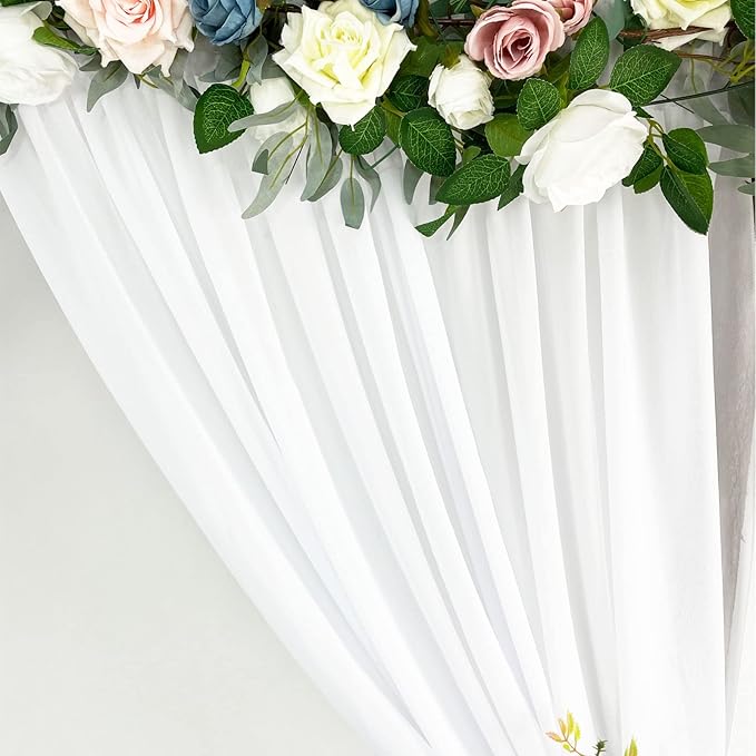 EHLDekol Sheer Chiffon Backdrop Curtains 10ft x 10ft， Chiffon Fabric Drapes for Wedding, Long Sheer Curtain for Living Room, Arch Party Stage Decoration (White, 120 x 120 Inch)