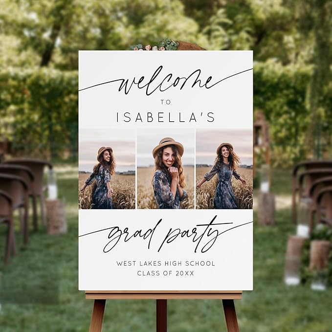 Graduation Welcome Sign With Photo, Welcome To Graduation Party Sign, Custom Graduation Yard Signs, Modern 3 Photo Graduation Party Welcome Sign, Grad Signs For Party, Graduation Signs Personalized
