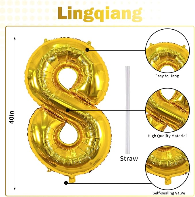 Gold Number 18 Birthday Balloons, 40 Inch Large Gold Mylar Foil Number 1 & 8 Balloons for 18 Year Old Boys Girls, Gold 18th Birthday Balloons for Women Men Anniversary Party Decorations