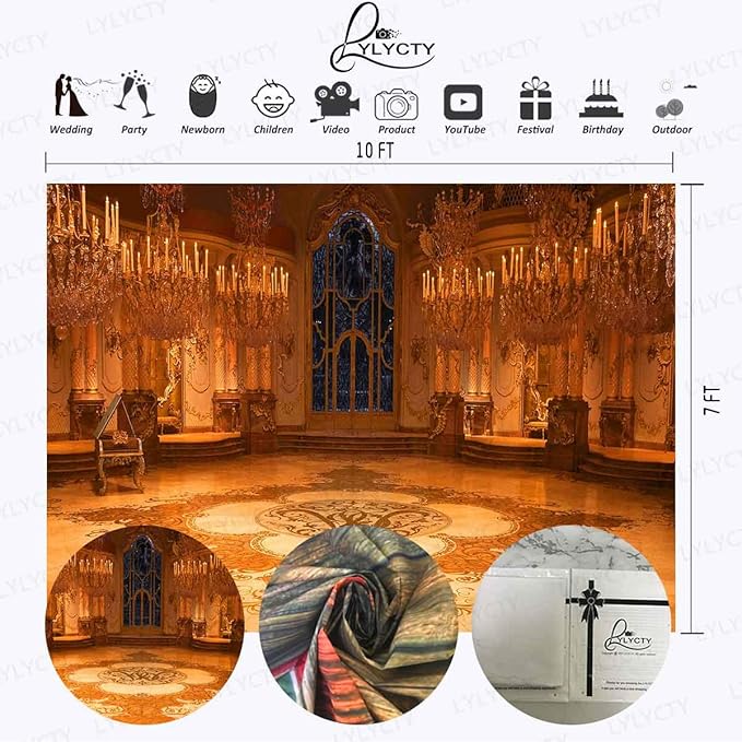 10x7ft Castle Backdrops for Photography Golden Medieval Palace Background for Wedding Birthday Children Baby Party Decoration Photo Booth Studio Props BJLSLY225