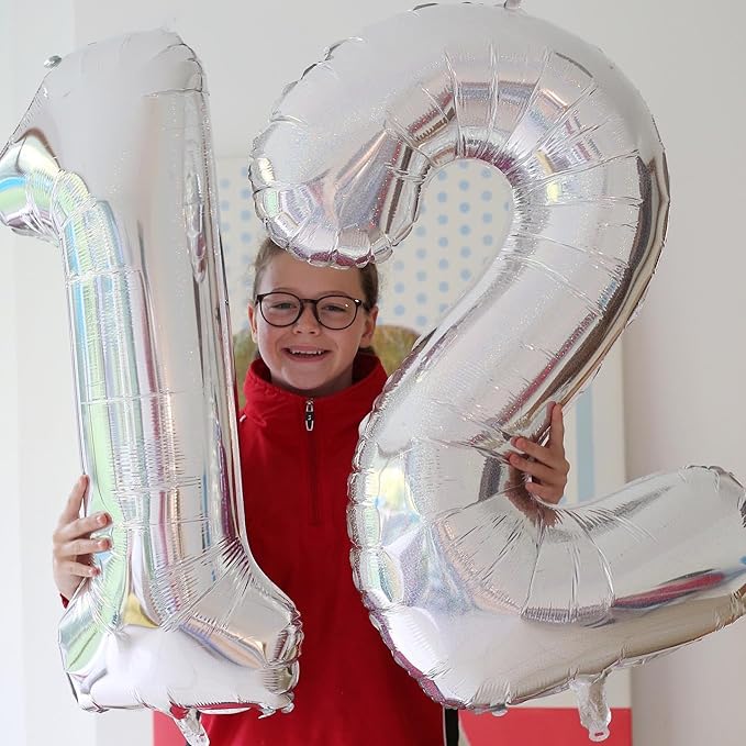 Silver Number 7 Balloon 40 Inch, 7 Balloon Number, 7th Birthday Decorations, Silver Party Supplies for Boys Girls