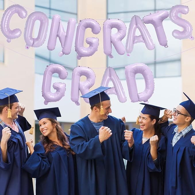 KALOR 16 Inch Pastel Purple Congrats Grad Banner Balloons, Pastel Purple Congrats Grad Letters Sign, Graduation Decorations 2026 for Graduation Party Decorations 2026