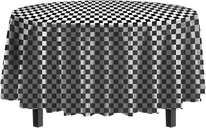 Exquisite 12-Pack Premium Plastic Tablecloth Pack of 12 - Premium Plastic Tablecloth 84 Inch Round Table Cover - Checkered