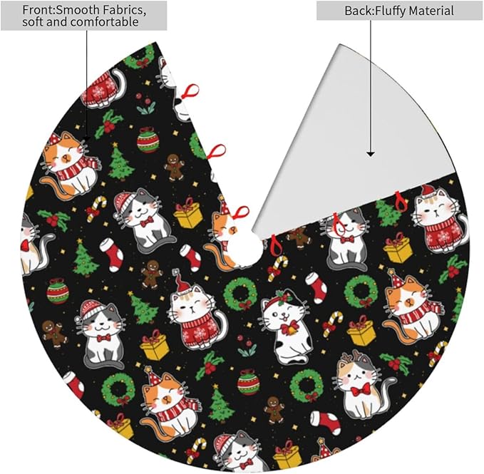 Funny Cats Christmas Tree Skirt, 30 Inch Xmas Tree Mat for Holiday Party Home Decor Indoor Outdoor Use with Adorable Cat Designs 48"