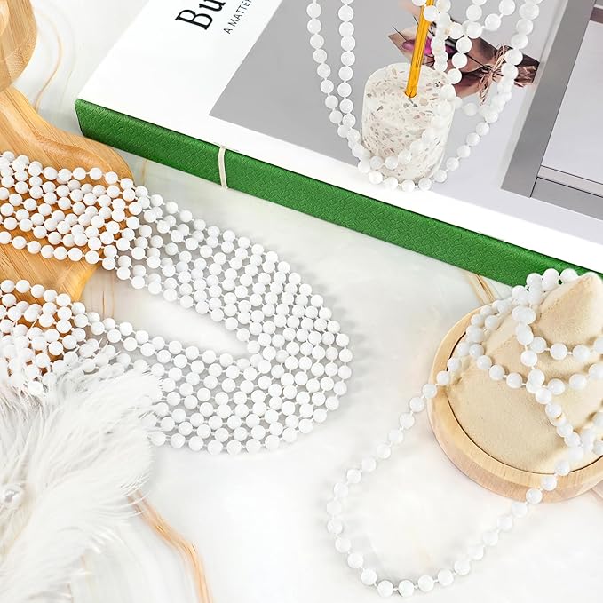 SHAOQINLIN 144 PCS White Bead Necklaces, Mardi Gras & 4th of July Party Beads, 33 Inch Round Beaded Bulk for Carnival, Christmas & Patriotic Day Favors