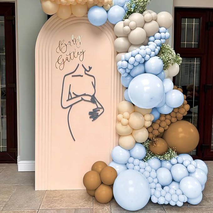 Dusty Blue Brown and White Balloon Arch Kit, 160Pcs Pastel Blue Coffee Brown White Sand Neutral Balloons Garland for Baby Shower Gender Reveal Wedding Birthday Party Decoration