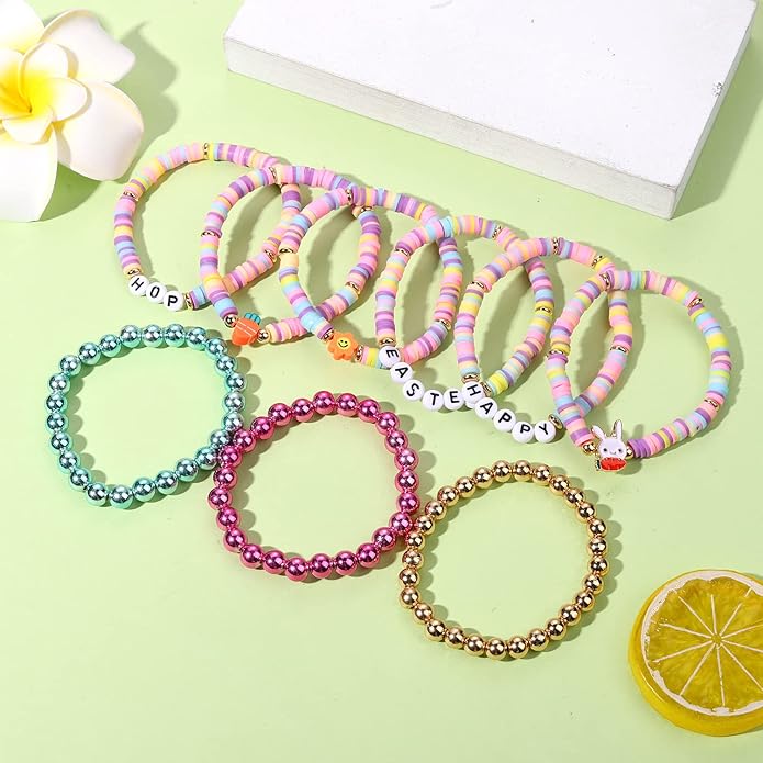 Surfer Heishi Bracelets for Women Stackable Rainbow Vinyl Disc Clay Beaded Stretch Bracelets Elastic Layering Friendship Bracelets Boho Summer Beach Jewelry