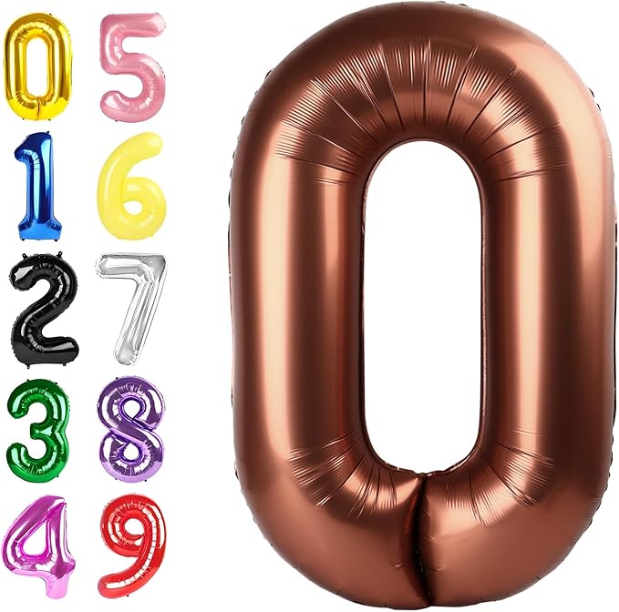 40 Inch Number Balloons, Coffee Brown Balloons for Birthday Party Decoration, Foil Number 0 Ballon for 0, 10, 20, 100, 2026 Celebration, Birthday, Baby Shower, Anniversary Decor