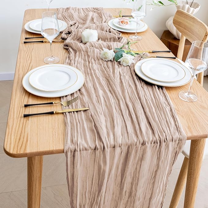 Wokceer Cheesecloth Table Runner 6Pack 10FT Nude Pink Boho Gauze Cheese Cloth Table Runner for Party Long Rustic Sheer Table Runners for Baby Bridal Shower Wedding Easter Table Decor