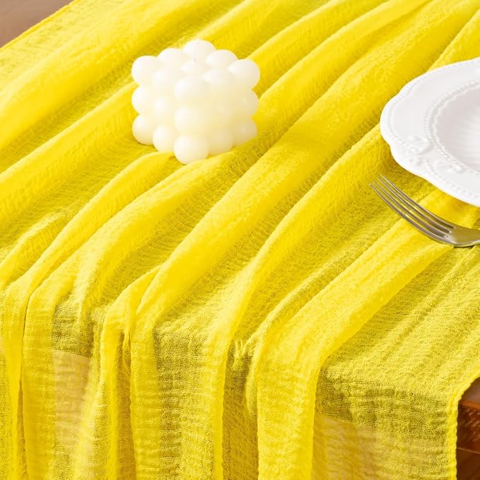 Socomi 6pcs Yellow Cheesecloth Table Runner Easter Spring Gauze 120 Inch Rustic Boho Cheese Cloth Runner for Wedding Party Baby Bridal Shower Centerpiece Decoration Holiday Home Decorations