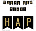 Andaz Press Faux Gold Glitter on Black Party Banner Decorations, Happy New Year!, Approx 5-Feet, 1-Set, Going Away Study Abroad Graduation Retirement Colored Hanging Pennant Decor