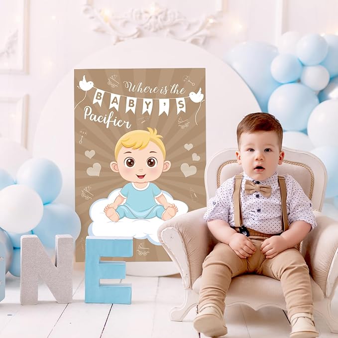 Hxezoc Baby Shower Game Pin The Pacifier On The Baby with 72 Pcs Pacifier Stickers, Large Baby Party Games Poster for Boys Kids Baby Shower Birthday Party Supplies