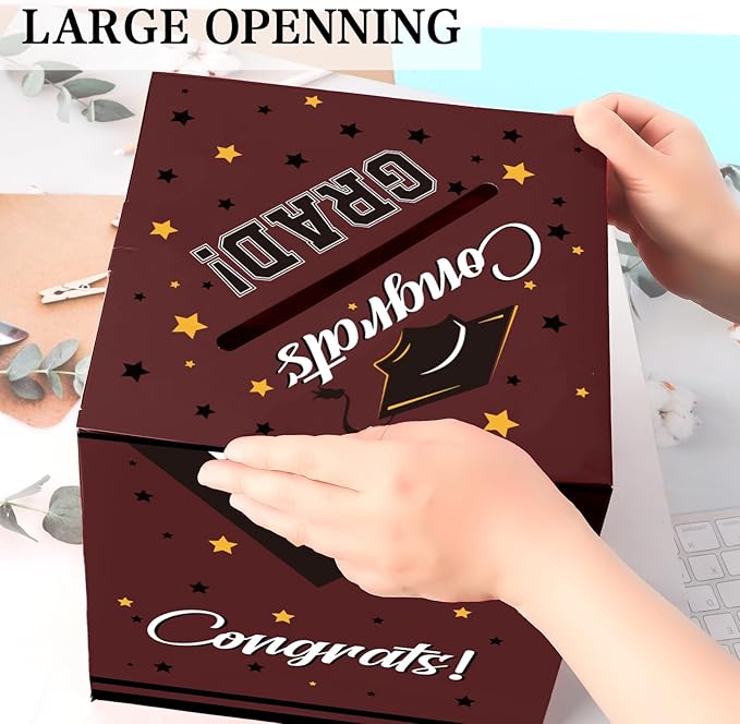 Graduation Card Box, Graduation Party Decorations 2025, Maroon Graduation Box, Graduation Card Holder, Foldable Cardboard Congrats Grad Card Gift Box for Graduation Party Supplies Party Favors
