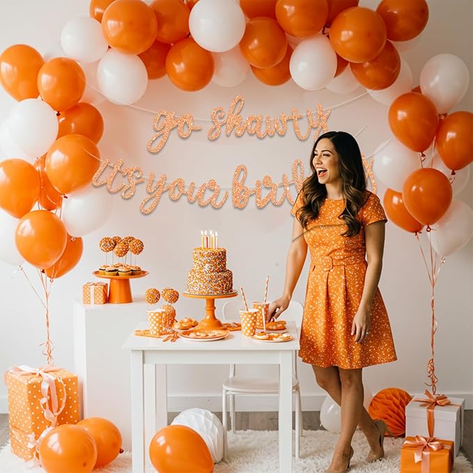 BEISHIDA Go Shawty It's Your Birthday Banner NO DIY Hip Hop Theme Happy Birthday Banner Pre-Strung Rap Theme Happy Birthday Sign for Man Women birthday Party Supply Glitter Light Orange