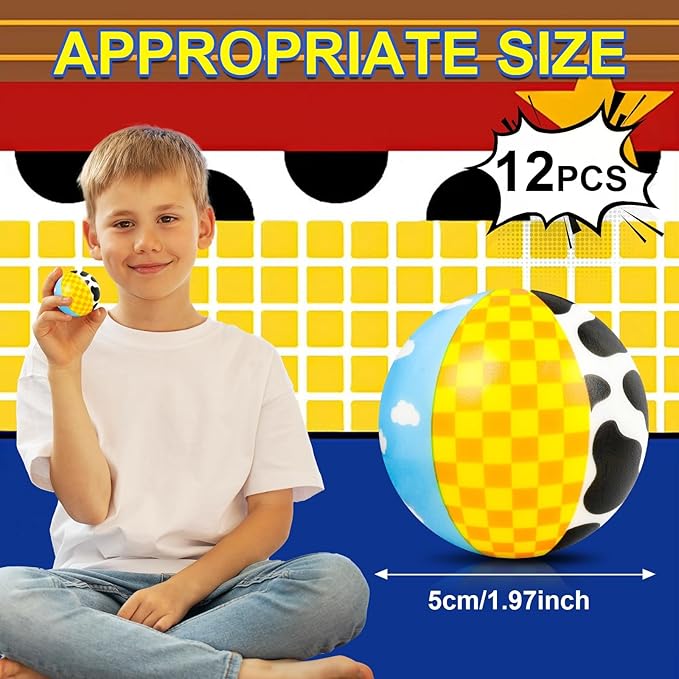 12 PCS Toy Inspire Game Party Stress Balls for Kids Party Favors, 1.97 Inch Anxiety Relief Fidget Sensory Toys, Toy Theme Squeeze Balls Bulk for Birthday Goodie Bags, Carnival Gifts & Classroom Prizes