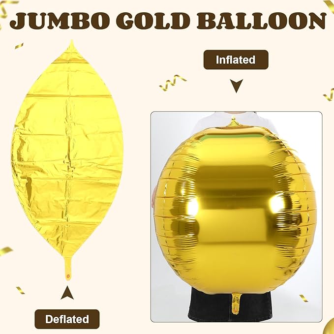 3 Pcs 32 Inch Metallic Gold Foil Giant Balloons 4d Jumbo Round Ball Large Holographic Balloons for Birthday Wedding Bridal Shower Anniversary Party Backdrop Decorations