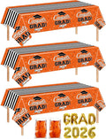 7-Pack Graduation Party Decorations Set, 3 Orange Graduation Tablecloths 54x108in, 2026 and Grad Balloons, 2 Foil Fringe Curtains for High School College Graduation Party Photo Booth