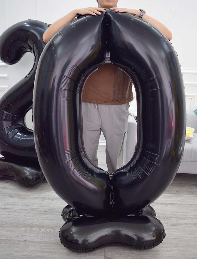 60 Inch Black Number Balloon Large Foil Number Balloons With Base, 0-9 Big Number Balloons for Birthday Party Supplies Decorations