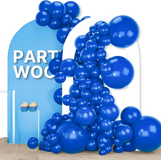 PartyWoo Royal Blue Balloons 155pcs Different Sizes Pack of 18 12 10 5 Inch Dark Blue Balloon Arch Kit for Baby Shower Gender Reveal Graduation Under The Sea Birthday Party Decorations Blue-Y59