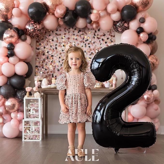 AULE 40 Inch Big Black 2 Balloon Number Large Foil Helium Number Balloons 0-9 Jumbo Giant Happy 2nd Birthday Party Decorations for Boy or Girl Huge Mylar Anniversary Party Supplies