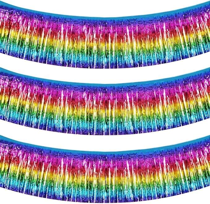 BEISHIDA 3 Packs Metallic Foil Fringe Garland Dark Rainbow Wall Hanging Tinsel Fringe Banners for Halloween Car Floats Bridal Shower Wedding Birthday Easter Graduation Holiday Party Decoration(30 Feet