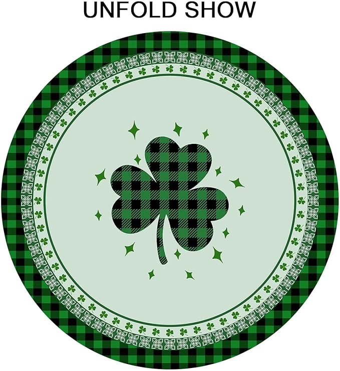 St Patricks Tablecloth Round 60 Inch Green Shamrock Tablecloth Buffalo Plaid Clover Table Cloth Farmhouse St Patrick's Day Tablecloth for Kitchen Holiday Picnic Party Dinner Room Outdoor Decor