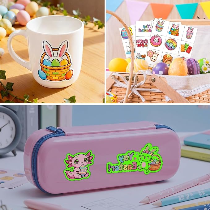 JCFIRE 95 PCS Luminous Easter Basket Stuffers, Glow in Dark Temporary Tattoos for Kids, Easter Egg Fillers, Stickers for Toddler Teens Boys Girls, Spring Party Favors Decorations