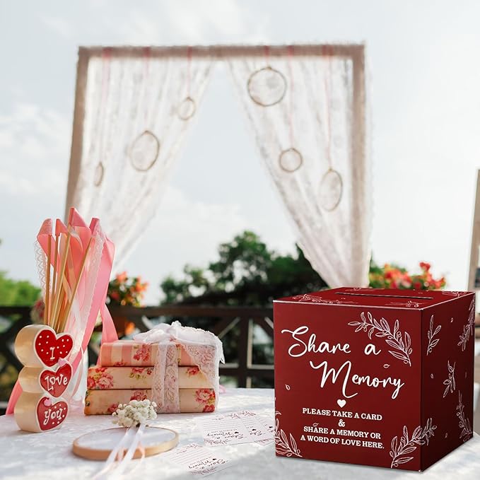 Pajean 50 Pcs Share a Memory Cards for Collections of Life, Memory Cards Box for Guest Ideas Funeral Graduation Wedding Bridal Shower Birthday Anniversary Retirement(Red)