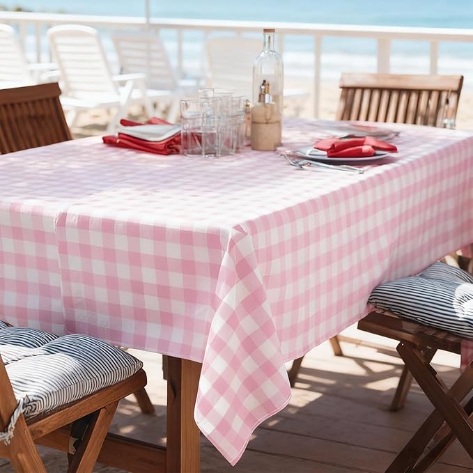 Oigco Pink Gingham Tablecloth - 3 Pack 54" × 108" Rectangle Disposable Pink and White Checkered Tablecloth, Picnic Table Cover for Party, Wedding, Birthday