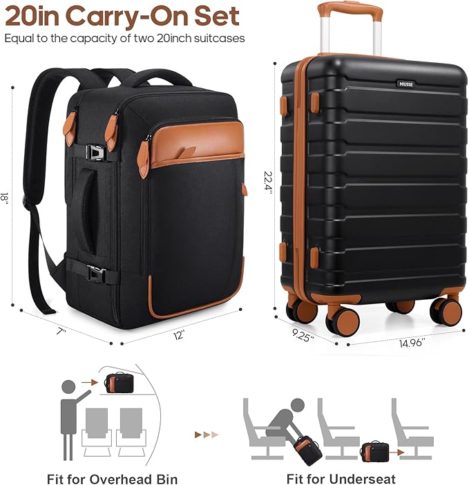Luggage Sets 3 Piece, 20 Inch Hardshell Carry On Luggage 22x14x9 Airline Approved, Suitcase with TSA Locks & YKK Zippers, Carry On Suitcase with Wheels for Men & Women Travel