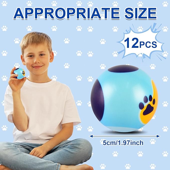 12 PCS Blue Dog Paw Stress Balls for Kids Party Favors, 1.97 Inch Anxiety Relief Fidget Sensory Toys, Blue Dog Paw Theme Squeeze Toys Bulk for Birthday Goodie Bags, Carnival Gifts & Classroom Prize
