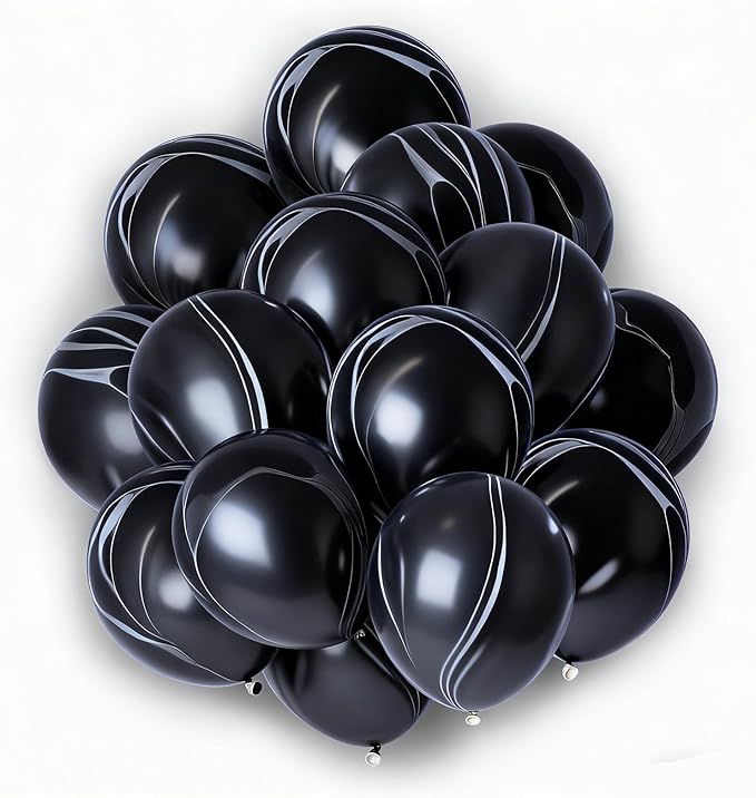 Black Marble Balloons 12 Inch Agate Latex Balloons 50PCS Black and White Tie Dye Black Balloons for Birthday Party Christmas Decorations Wedding Halloween Festival Photobooth