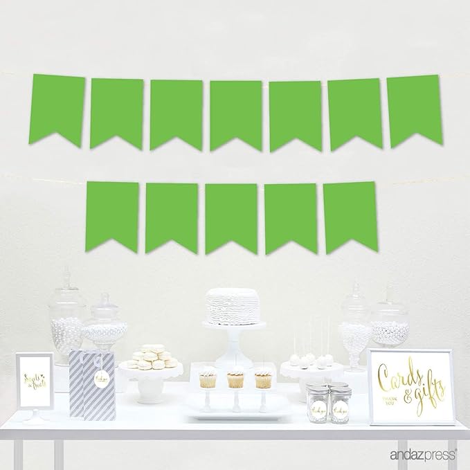 Andaz Press Hanging Pennant Banner with String, Kiwi Green, 1-Set, 24 Pennants, Approx. 12-Feet Long