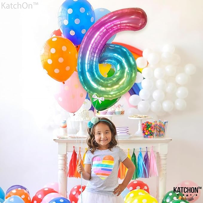 KatchOn, Giant Jelly Number 6 Balloon - 40 Inch | 6 Balloon Number, 6 Balloons for Birthday Girl | Rainbow 6 Balloon, 6 Year Old Balloon | Number Balloons for Happy Anniversary Decorations