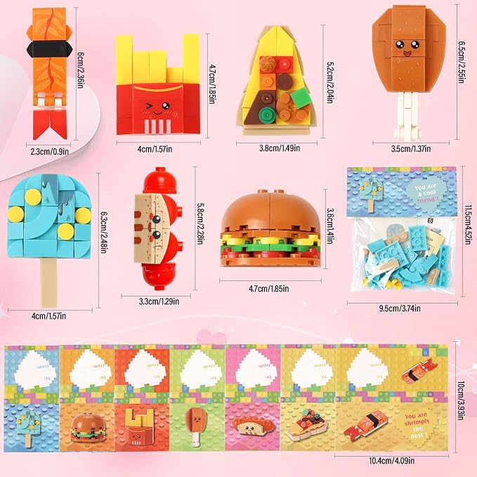 Valentine's Day Cards for Kids - 28 PCS Dessert Block Valentines Day Gifts, Cards with 7 Designs Block Set for School Exchange, Party Favors