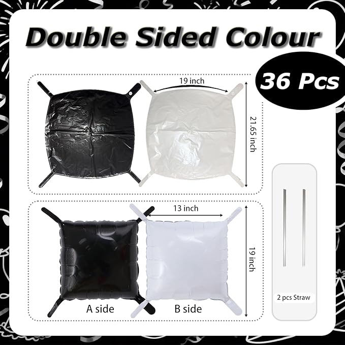 36PCS Square Foil Balloon Wall Backdrop,19 inch Double-Sided Metallic Balloons for Party,Wedding,Anniversary,Birthday,Graduation,Halloween,Shiny Balloon Decor (Black&White)